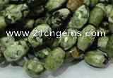 CPS66 15.5 inches 7*11mm faceted rice green peacock stone beads