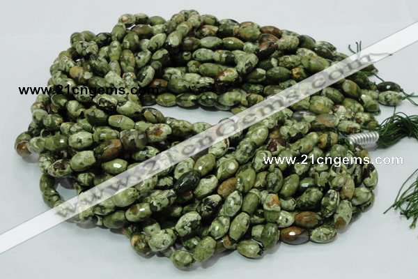 CPS67 15.5 inches 8*13mm faceted rice green peacock stone beads