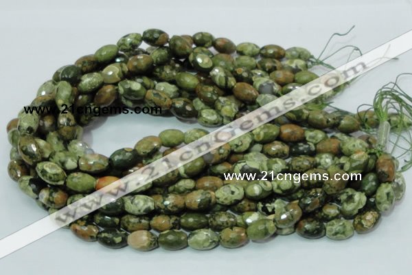 CPS68 15.5 inches 10*15mm faceted rice green peacock stone beads