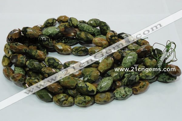 CPS69 15.5 inches 15*25mm faceted rice green peacock stone beads