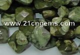 CPS73 15.5 inches 12*12mm faceted rhombic green peacock stone beads