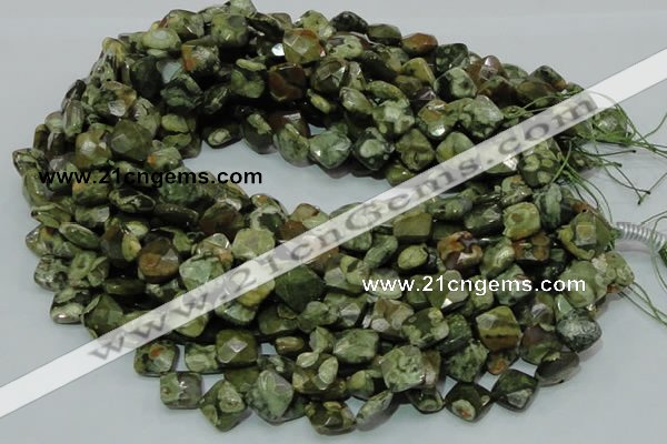 CPS73 15.5 inches 12*12mm faceted rhombic green peacock stone beads