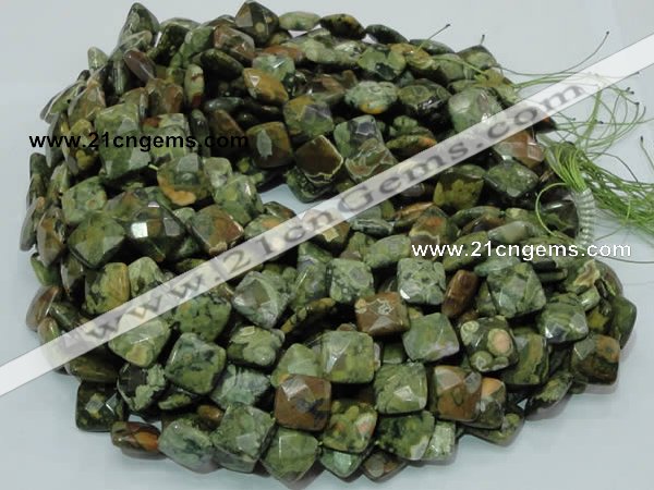 CPS74 15.5 inches 15*15mm faceted rhombic green peacock stone beads