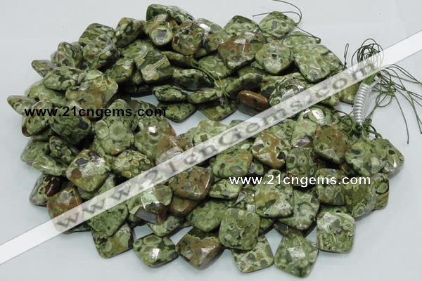 CPS75 15.5 inches 20*20mm faceted rhombic green peacock stone beads