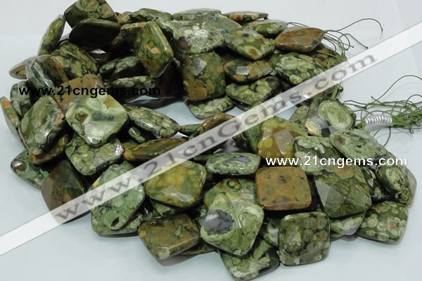 CPS76 15.5 inches 25*25mm faceted rhombic green peacock stone beads