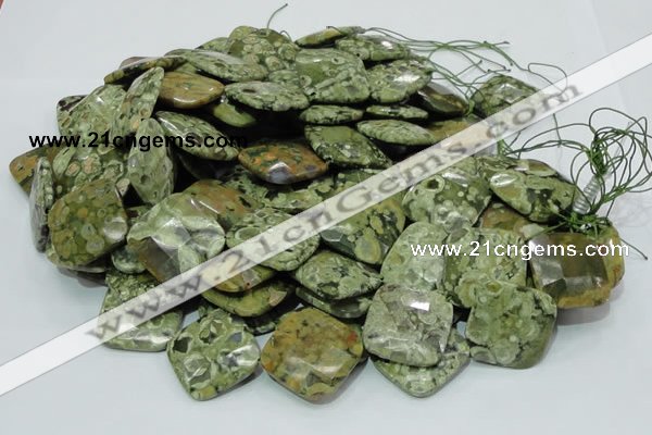 CPS77 15.5 inches 30*30mm faceted rhombic green peacock stone beads