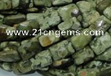 CPS78 15.5 inches 10*14mm faceted rectangle green peacock stone beads