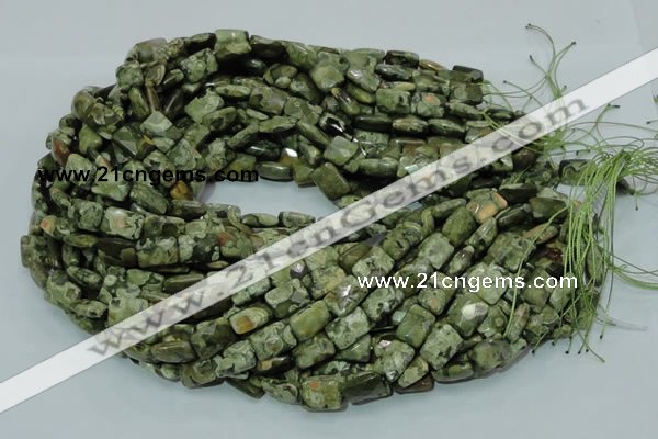 CPS78 15.5 inches 10*14mm faceted rectangle green peacock stone beads