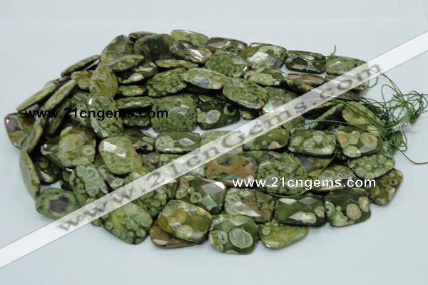 CPS80 15.5 inches 15*20mm faceted rectangle green peacock stone beads