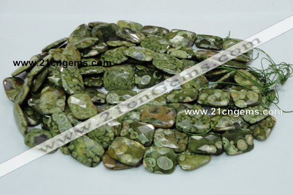 CPS81 15.5 inches 18*25mm faceted rectangle green peacock stone beads