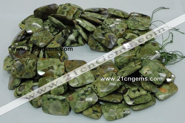 CPS82 15.5 inches 22*30mm faceted rectangle green peacock stone beads