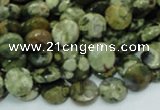 CPS83 15.5 inches 10mm faceted flat round green peacock stone beads