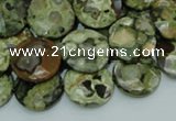 CPS86 15.5 inches 16mm faceted flat round green peacock stone beads