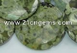 CPS88 15.5 inches 40mm faceted flat round green peacock stone beads