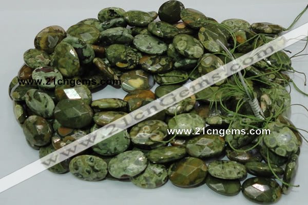 CPS92 15.5 inches 18*25mm faceted oval green peacock stone beads