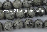 CPT114 15.5 inches 12mm faceted round grey picture jasper beads