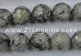 CPT115 15.5 inches 14mm faceted round grey picture jasper beads