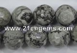 CPT116 15.5 inches 16mm faceted round grey picture jasper beads