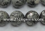 CPT117 15.5 inches 18mm faceted round grey picture jasper beads