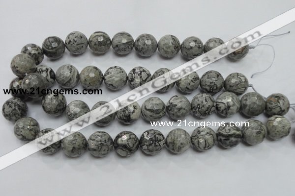 CPT117 15.5 inches 18mm faceted round grey picture jasper beads