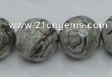 CPT118 15.5 inches 20mm faceted round grey picture jasper beads