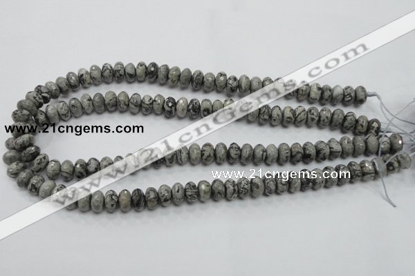 CPT120 15.5 inches 6*10mm faceted rondelle grey picture jasper beads