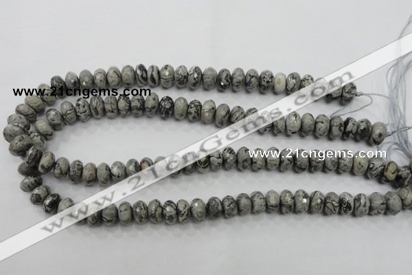 CPT121 15.5 inches 7*12mm faceted rondelle grey picture jasper beads