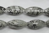 CPT122 15.5 inches 10*20mm faceted rice grey picture jasper beads