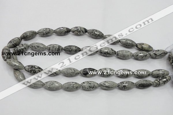 CPT122 15.5 inches 10*20mm faceted rice grey picture jasper beads