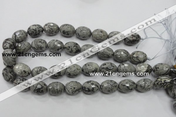 CPT123 15.5 inches 16*20mm faceted rice grey picture jasper beads