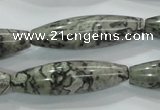 CPT124 15.5 inches 12*40mm rice grey picture jasper beads