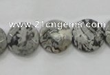 CPT125 15.5 inches 15mm faceted coin grey picture jasper beads