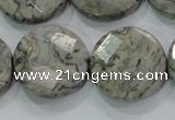 CPT126 15.5 inches 25mm faceted coin grey picture jasper beads