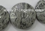 CPT127 15.5 inches 30mm faceted coin grey picture jasper beads