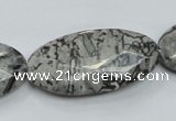 CPT128 15.5 inches 20*40mm faceted oval grey picture jasper beads