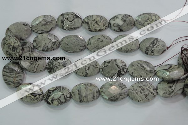 CPT129 15.5 inches 22*30mm faceted oval grey picture jasper beads