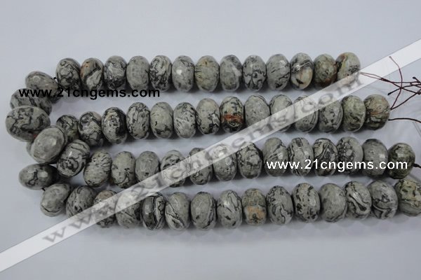 CPT135 15.5 inches 12*20mm faceted rondelle grey picture jasper beads