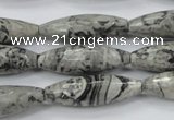 CPT136 15.5 inches 10*30mm faceted rice grey picture jasper beads