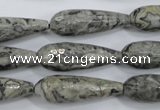 CPT137 15.5 inches 10*30mm faceted teardrop grey picture jasper beads