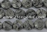 CPT140 15.5 inches 12mm faceted coin grey picture jasper beads