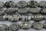 CPT143 15.5 inches 10*14mm faceted oval grey picture jasper beads