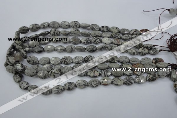 CPT143 15.5 inches 10*14mm faceted oval grey picture jasper beads