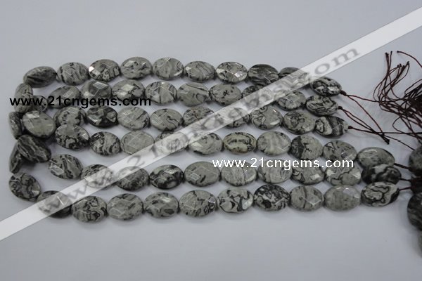 CPT145 15.5 inches 13*18mm faceted oval grey picture jasper beads