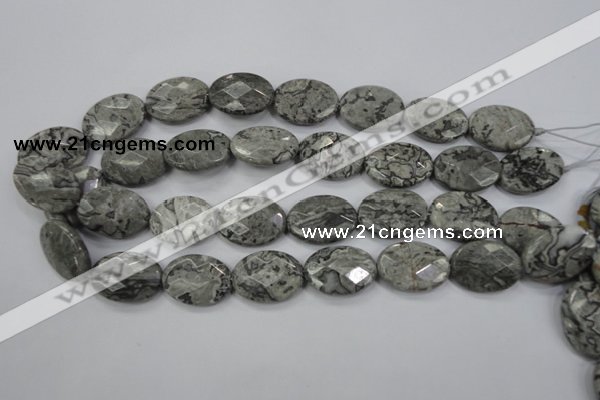 CPT147 15.5 inches 18*25mm faceted oval grey picture jasper beads