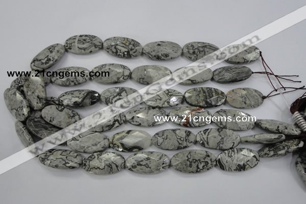 CPT148 15.5 inches 15*30mm faceted marquise grey picture jasper beads