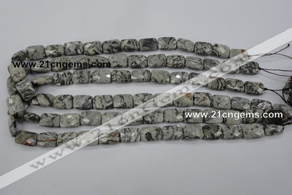 CPT152 15.5 inches 10*14mm faceted rectangle grey picture jasper beads