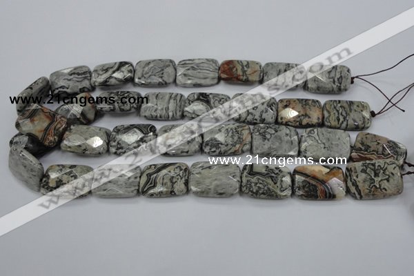 CPT156 15.5 inches 18*25mm faceted rectangle grey picture jasper beads