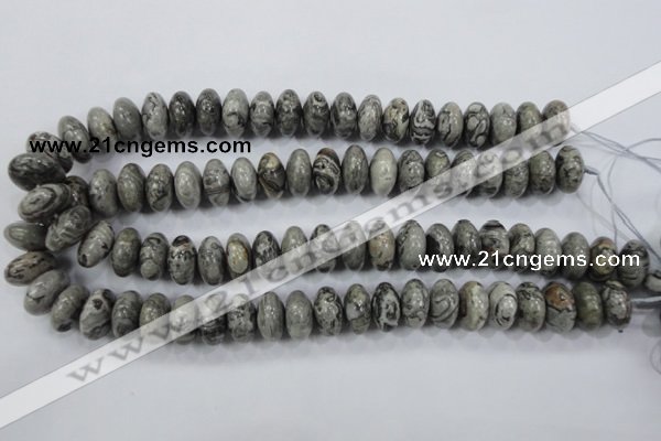 CPT160 15.5 inches 9*16mm rondelle grey picture jasper beads