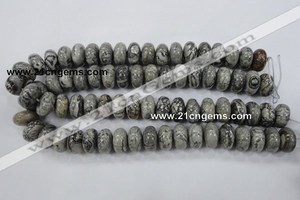 CPT161 15.5 inches 10*18mm rondelle grey picture jasper beads