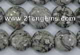 CPT165 15.5 inches 16mm flat round grey picture jasper beads